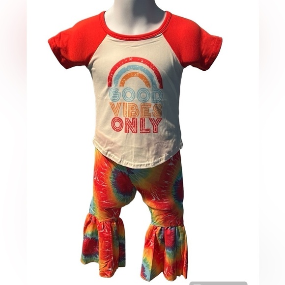Boutique Style Other - Good Vibes Only Tie Dyed Rainbow Red Blue Orange Shirt and Pant Set